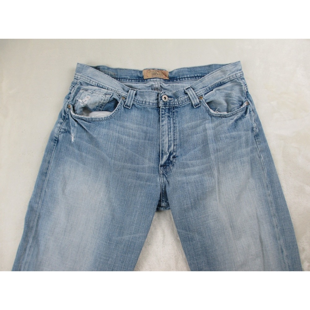 BKE Marshall Pants Mens 36 Blue Denim Jeans Straight Distressed Whiskered 36X36* - Picture 3 of 16